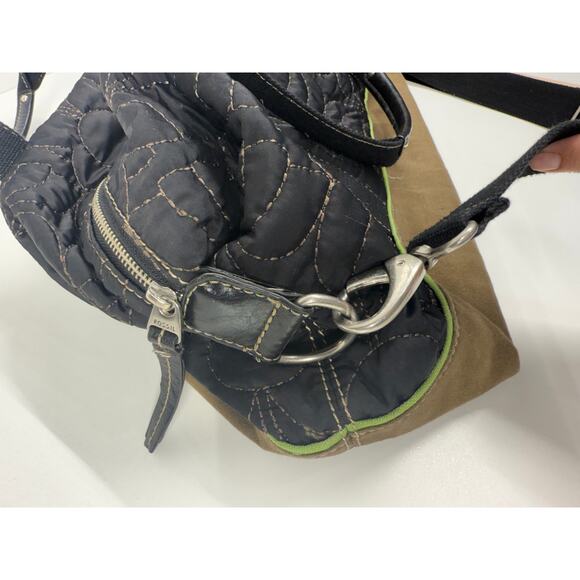 Fossil Key-Per Quilted Nylon Tote Shoulder Bag Black Green Travel Overnight main image 8
